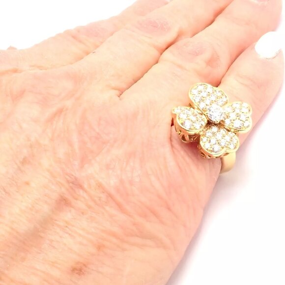 Authentic! Van Cleef & Arpels Cosmos 18k Yellow Gold Diamond Medium Model Ring - Picture 11 of 13
